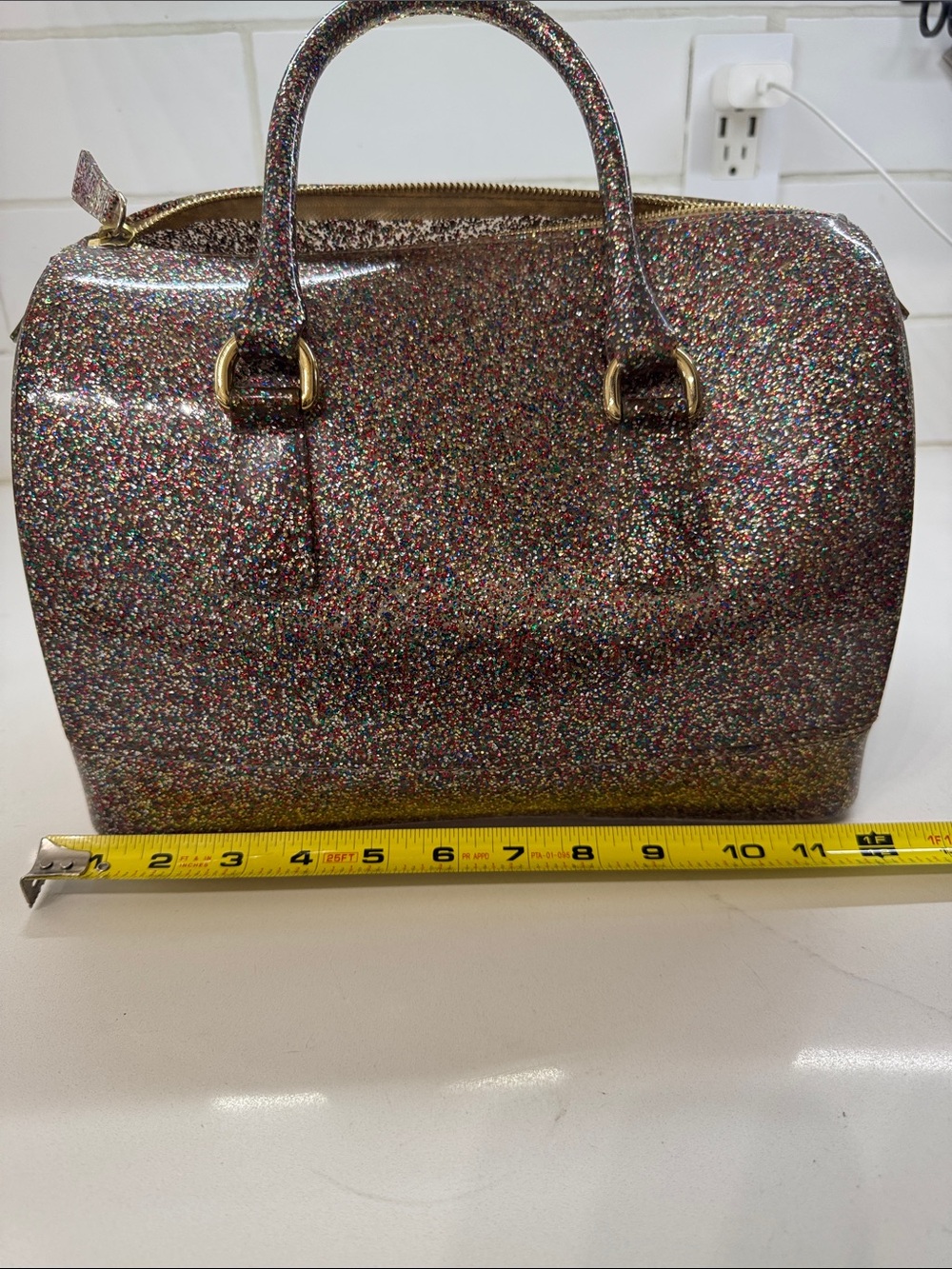 Furla Multicolor Glitter Satchel with Gold Hardware